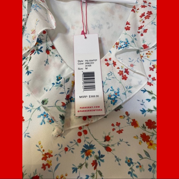 NWT PARKER FLORAL COLD-SHOULDER MINI RUFFLE DRESS - Picture 8 of 13